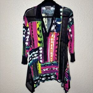 Lynn Ritchie Silver Multi-Color Contemporary Abstract Tunic Top Women's Size L